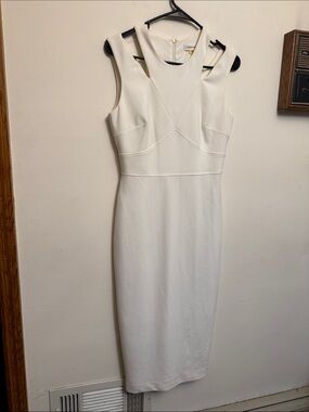 Calvin Klein Cream Sleeveless Midi Sheath Dress
